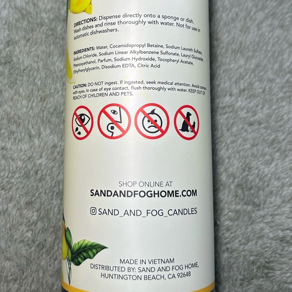 Sand + Fog Lemon Verbena Dish Soap, 25.4 oz. New Exp. 2028